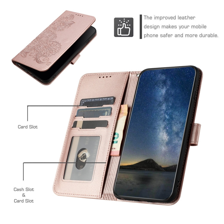 For iPhone 15 Pro Datura Flower Embossed Flip Leather Phone Case(Rose Gold) - HoMEdemic™ 