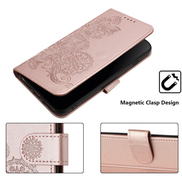 For iPhone 15 Pro Datura Flower Embossed Flip Leather Phone Case(Rose Gold) - HoMEdemic™ 