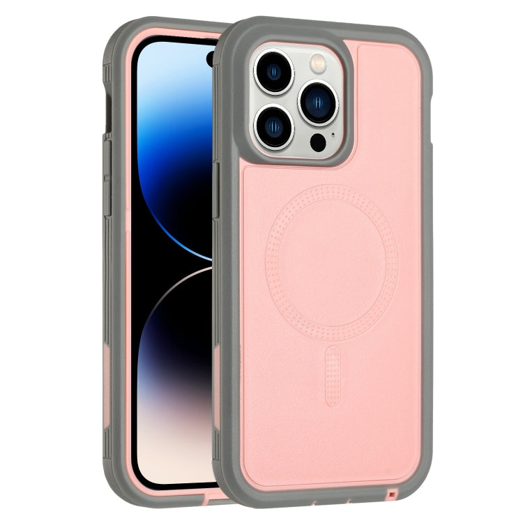 For iPhone 15 Pro Defender Series XT MagSafe Magnetic PC + TPU Shockproof Phone Case(Pink+Grey) - HoMEdemic™ 
