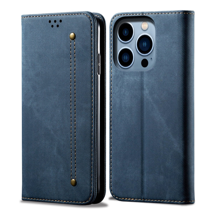 For iPhone 15 Pro Denim Texture Casual Style Horizontal Flip Leather Case(Blue) - HoMEdemic™ 