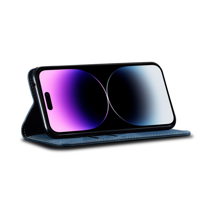 For iPhone 15 Pro Denim Texture Casual Style Horizontal Flip Leather Case(Blue) - HoMEdemic™ 