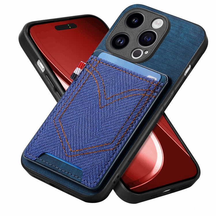 For iPhone 15 Pro Denim Texture Leather Skin Phone Case with Card Slot(Blue) - HoMEdemic™ 