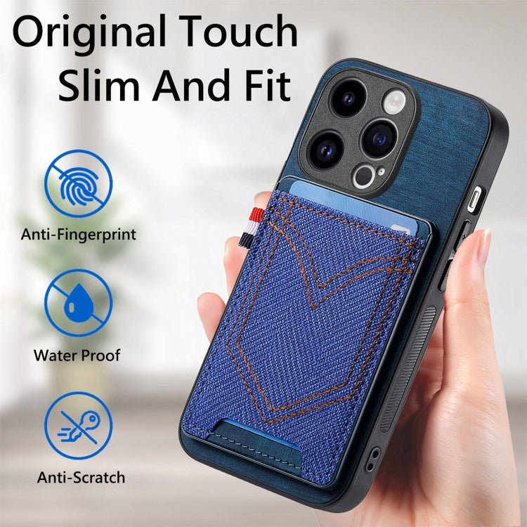 For iPhone 15 Pro Denim Texture Leather Skin Phone Case with Card Slot(Blue) - HoMEdemic™ 