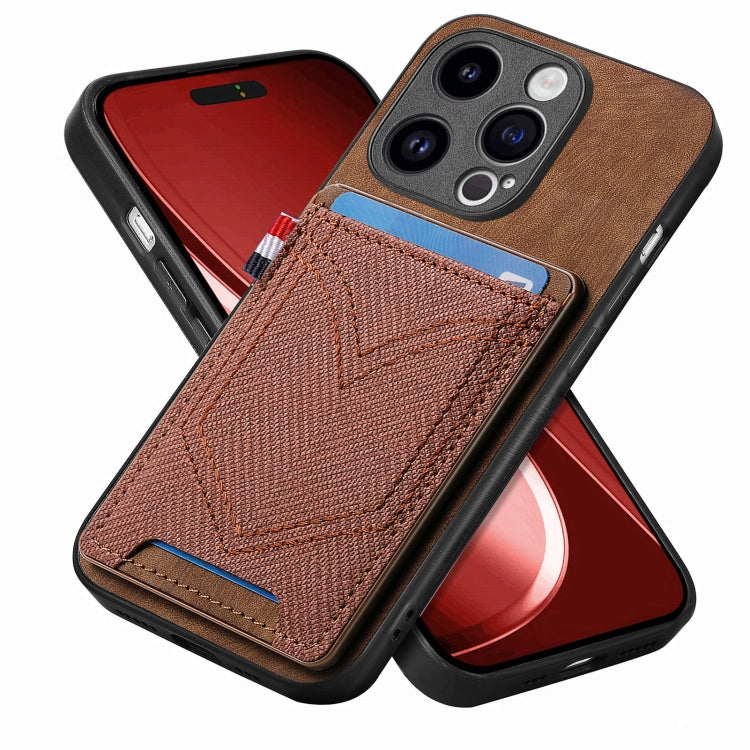 For iPhone 15 Pro Denim Texture Leather Skin Phone Case with Card Slot(Brown) - HoMEdemic™ 