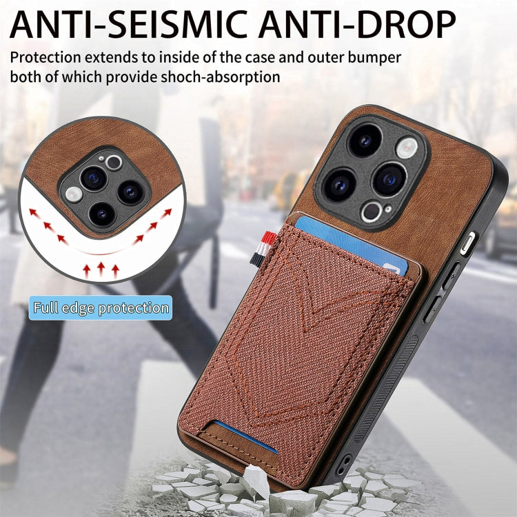For iPhone 15 Pro Denim Texture Leather Skin Phone Case with Card Slot(Brown) - HoMEdemic™ 