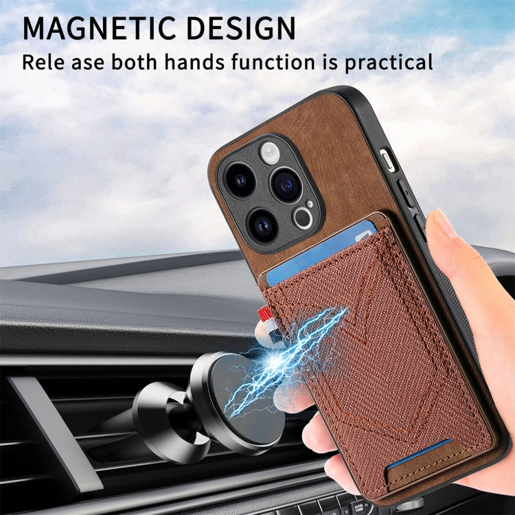 For iPhone 15 Pro Denim Texture Leather Skin Phone Case with Card Slot(Brown) - HoMEdemic™ 