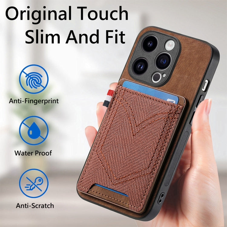 For iPhone 15 Pro Denim Texture Leather Skin Phone Case with Card Slot(Brown) - HoMEdemic™ 