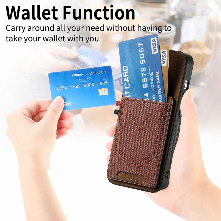 For iPhone 15 Pro Denim Texture Leather Skin Phone Case with Card Slot(Brown) - HoMEdemic™ 