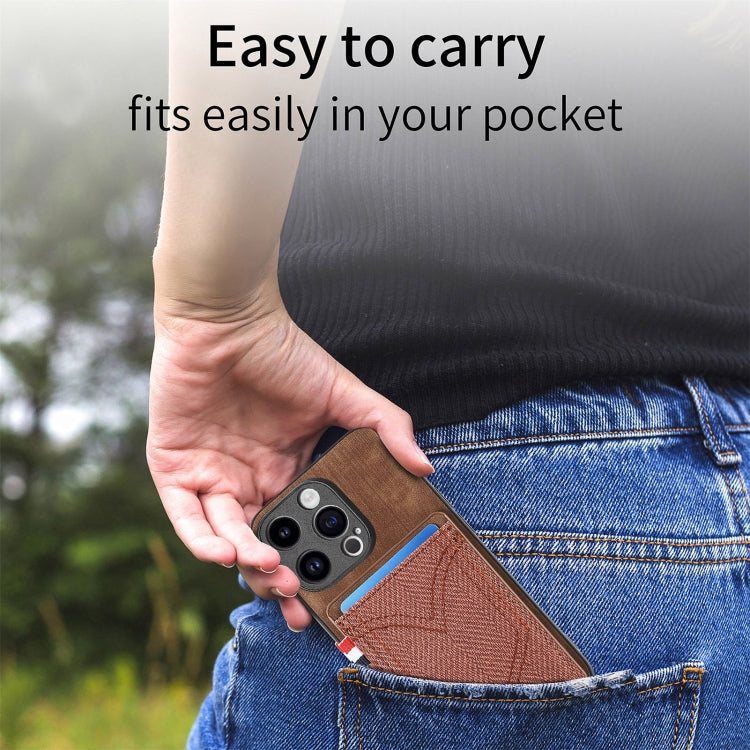For iPhone 15 Pro Denim Texture Leather Skin Phone Case with Card Slot(Brown) - HoMEdemic™ 