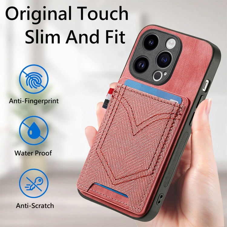 For iPhone 15 Pro Denim Texture Leather Skin Phone Case with Card Slot(Pink) - HoMEdemic™ 