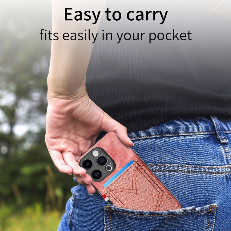 For iPhone 15 Pro Denim Texture Leather Skin Phone Case with Card Slot(Pink) - HoMEdemic™ 