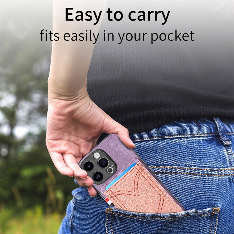 For iPhone 15 Pro Denim Texture Leather Skin Phone Case with Card Slot(Purple) - HoMEdemic™ 