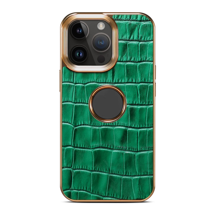 For iPhone 15 Pro Denior Crocodile Texture Genuine Leather Electroplating Phone Case(Green) - HoMEdemic™ 