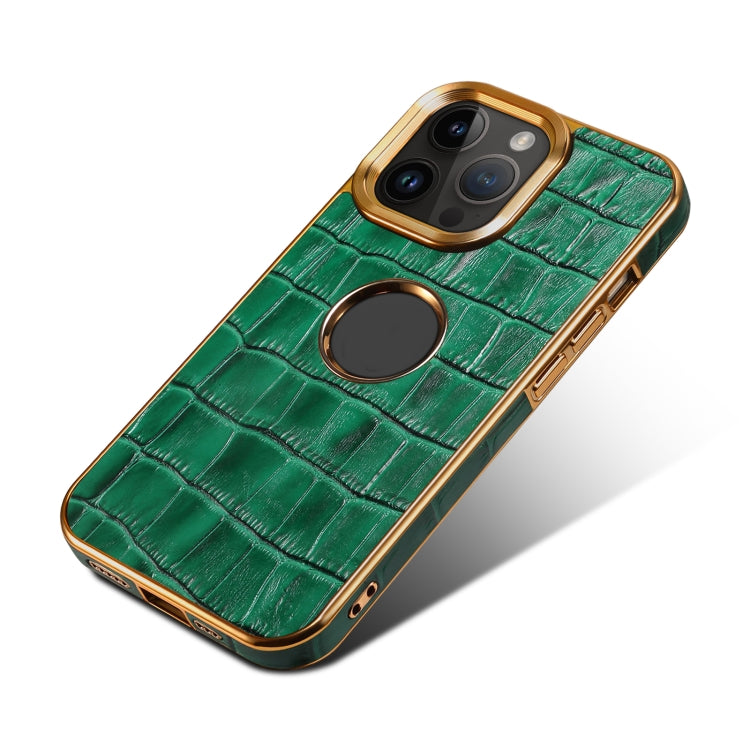 For iPhone 15 Pro Denior Crocodile Texture Genuine Leather Electroplating Phone Case(Green) - HoMEdemic™ 