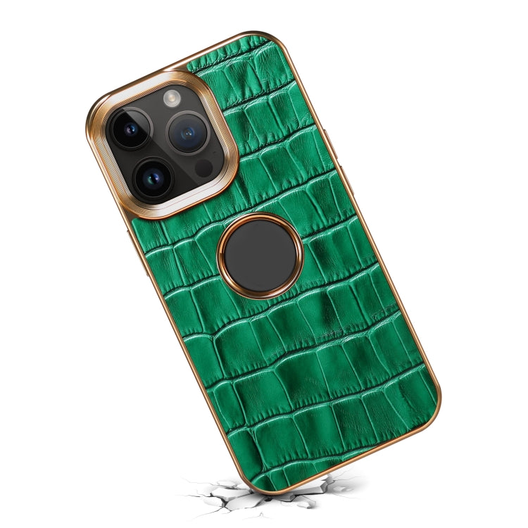For iPhone 15 Pro Denior Crocodile Texture Genuine Leather Electroplating Phone Case(Green) - HoMEdemic™ 