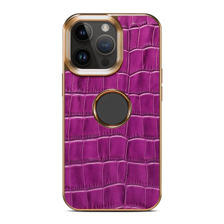 For iPhone 15 Pro Denior Crocodile Texture Genuine Leather Electroplating Phone Case(Purple) - HoMEdemic™ 