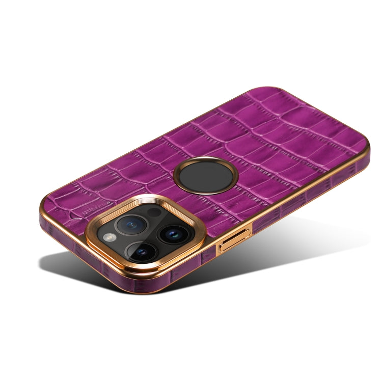 For iPhone 15 Pro Denior Crocodile Texture Genuine Leather Electroplating Phone Case(Purple) - HoMEdemic™ 