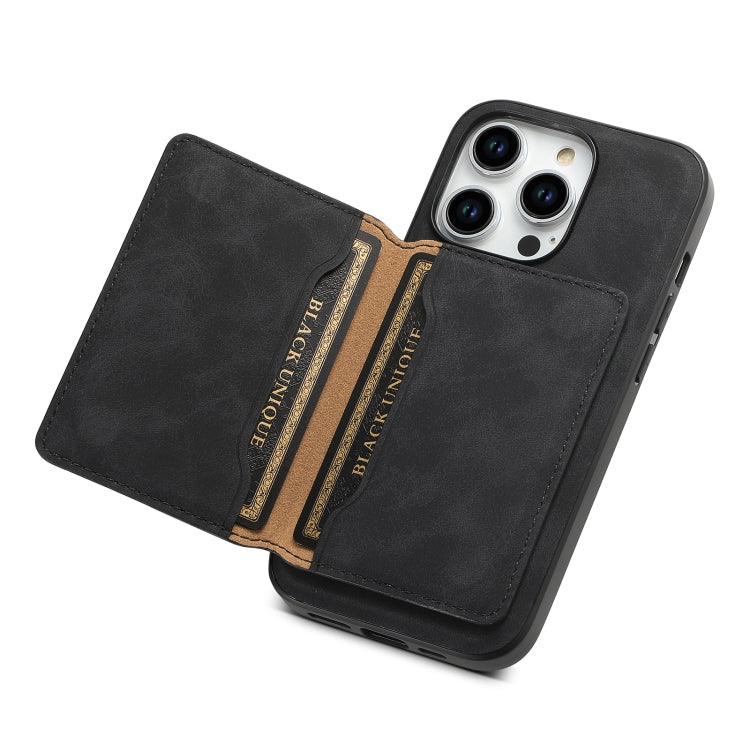 For iPhone 15 Pro Denior D13 Retro Texture Leather MagSafe Card Bag Phone Case(Black) - HoMEdemic™ 