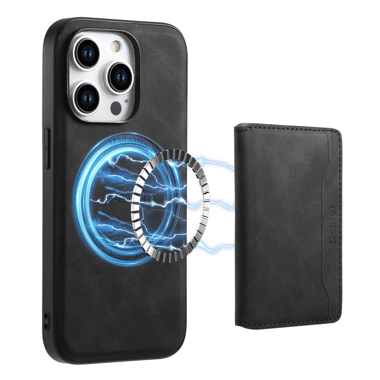 For iPhone 15 Pro Denior D13 Retro Texture Leather MagSafe Card Bag Phone Case(Black) - HoMEdemic™ 