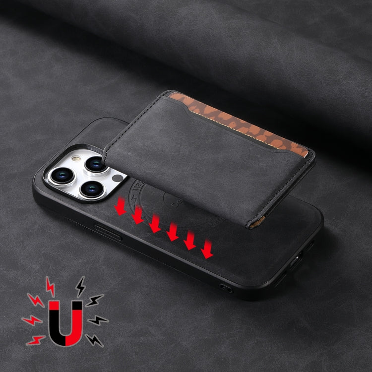 For iPhone 15 Pro Denior D13 Retro Texture Leather MagSafe Card Bag Phone Case(Black) - HoMEdemic™ 