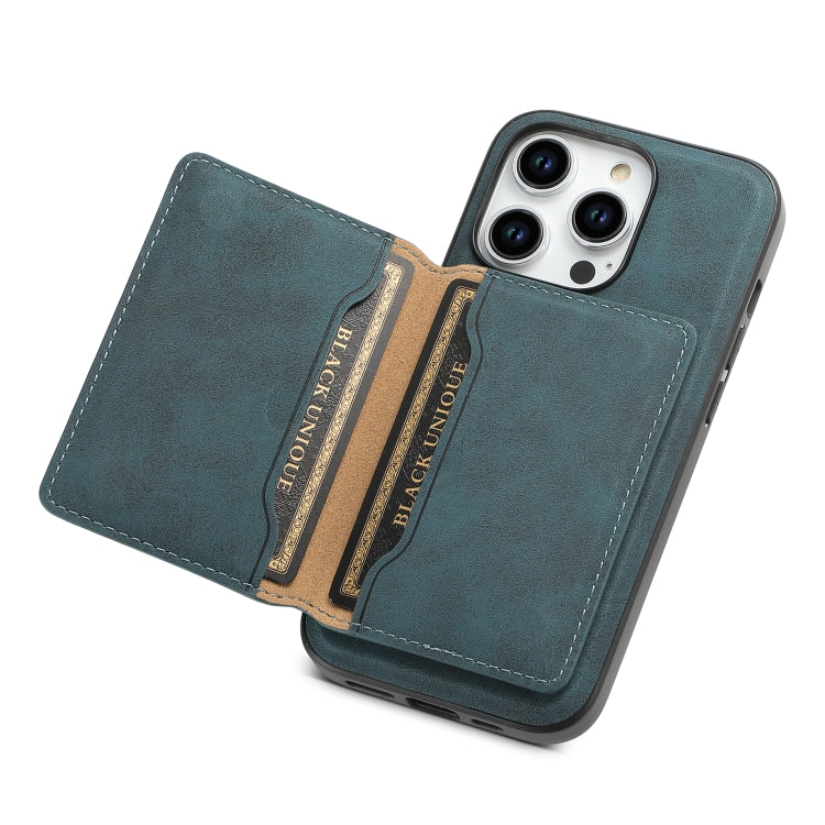 For iPhone 15 Pro Denior D13 Retro Texture Leather MagSafe Card Bag Phone Case(Blue) - HoMEdemic™ 