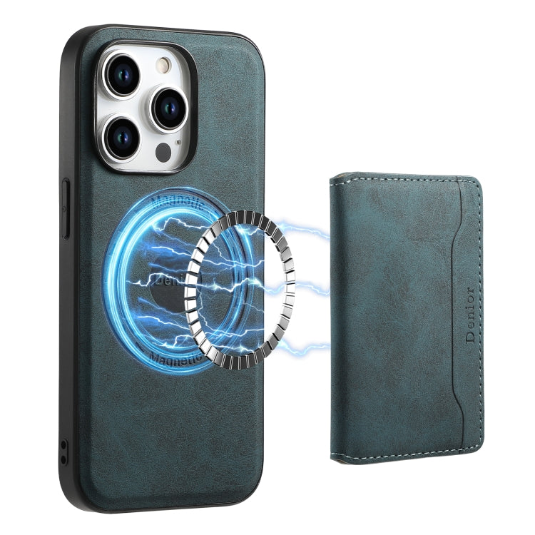 For iPhone 15 Pro Denior D13 Retro Texture Leather MagSafe Card Bag Phone Case(Blue) - HoMEdemic™ 