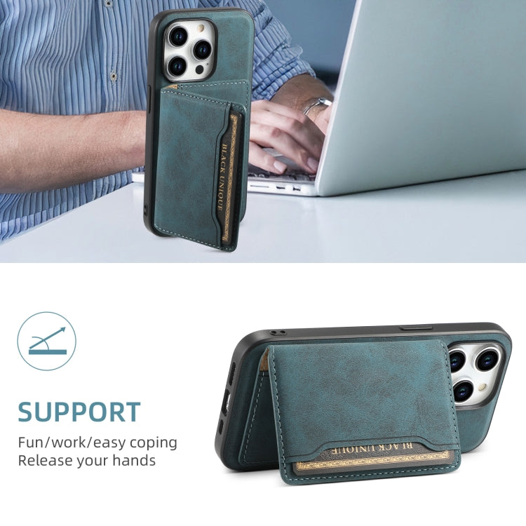 For iPhone 15 Pro Denior D13 Retro Texture Leather MagSafe Card Bag Phone Case(Blue) - HoMEdemic™ 