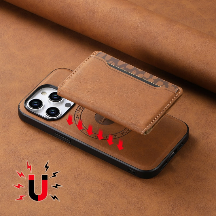 For iPhone 15 Pro Denior D13 Retro Texture Leather MagSafe Card Bag Phone Case(Brown) - HoMEdemic™ 