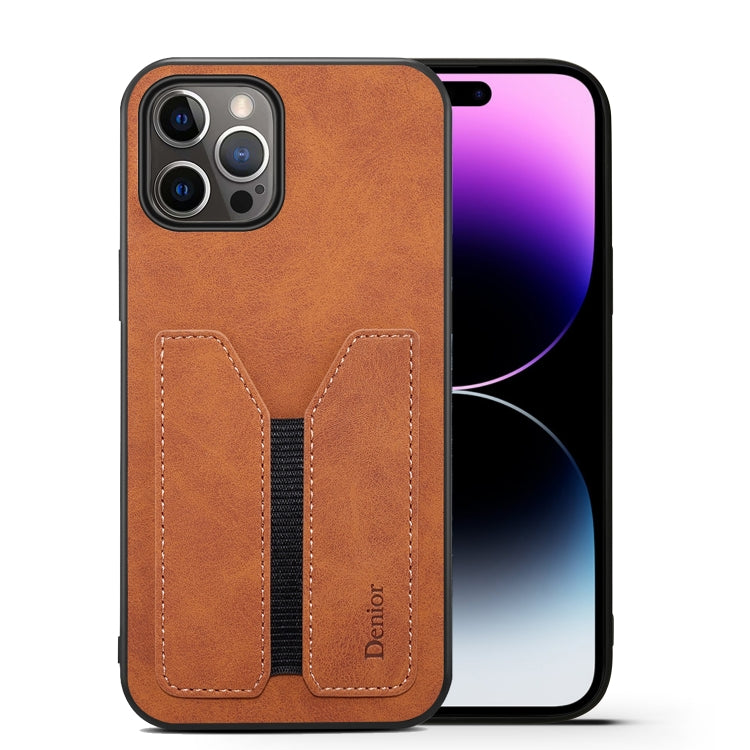 For iPhone 15 Pro Denior DV Elastic Card Slot PU Back Cover Phone Case(Brown) - HoMEdemic™ 