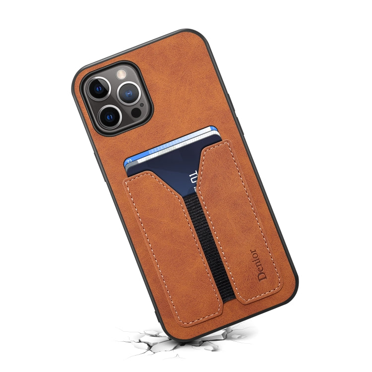 For iPhone 15 Pro Denior DV Elastic Card Slot PU Back Cover Phone Case(Brown) - HoMEdemic™ 