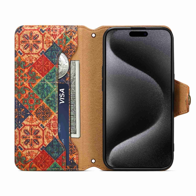 For iPhone 15 Pro Denior Flower Language Series Cork Fabric Oil Edge Leather Phone Case(Winter) - HoMEdemic™ 