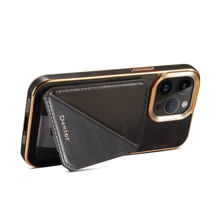 For iPhone 15 Pro Denior Oil Wax Leather Electroplating Card Slot Holder Phone Case(Black) - HoMEdemic™ 