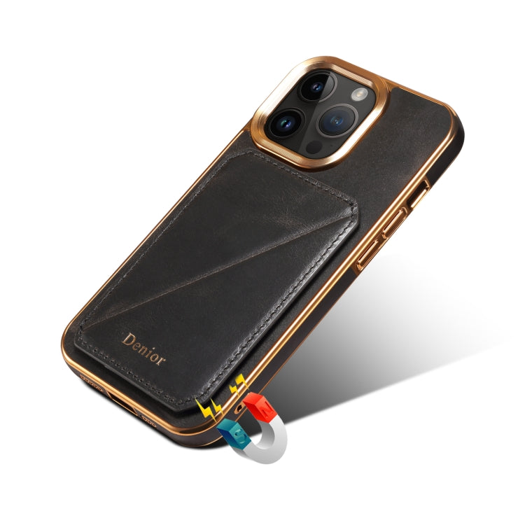 For iPhone 15 Pro Denior Oil Wax Leather Electroplating Card Slot Holder Phone Case(Black) - HoMEdemic™ 