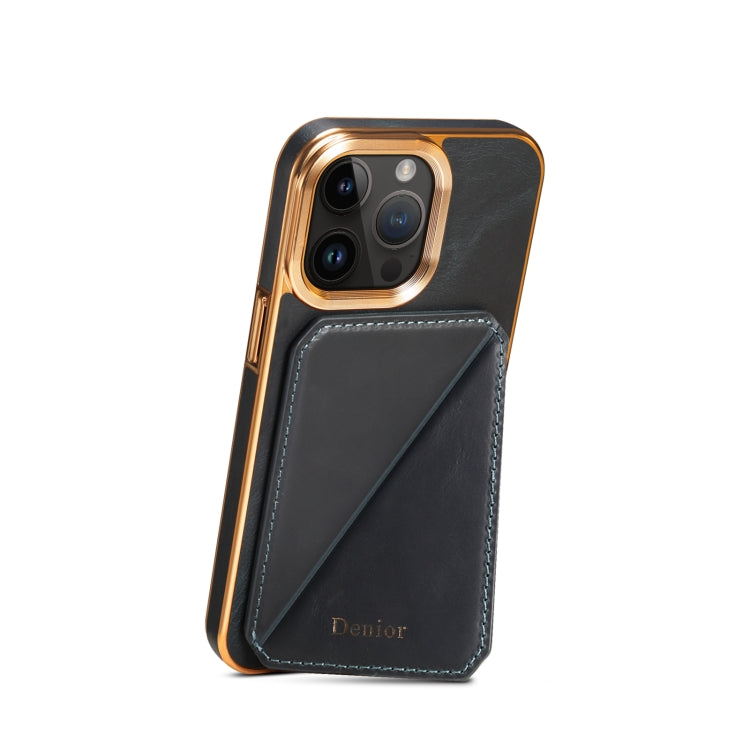 For iPhone 15 Pro Denior Oil Wax Leather Electroplating Card Slot Holder Phone Case(Blue) - HoMEdemic™ 