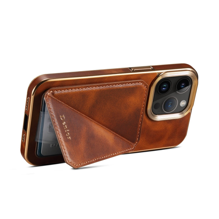 For iPhone 15 Pro Denior Oil Wax Leather Electroplating Card Slot Holder Phone Case(Brown) - HoMEdemic™ 