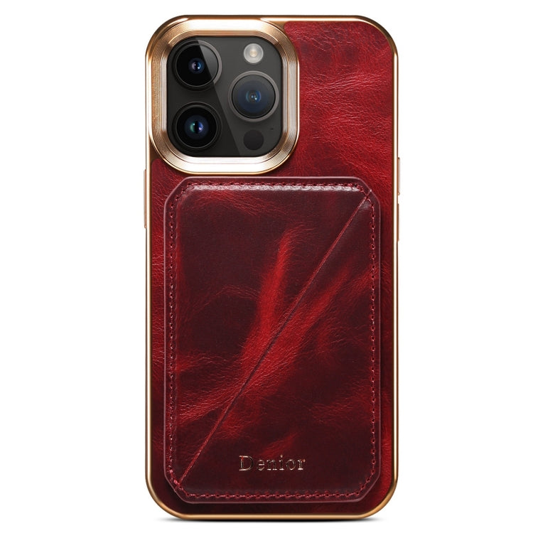 For iPhone 15 Pro Denior Oil Wax Leather Electroplating Card Slot Holder Phone Case(Red) - HoMEdemic™ 