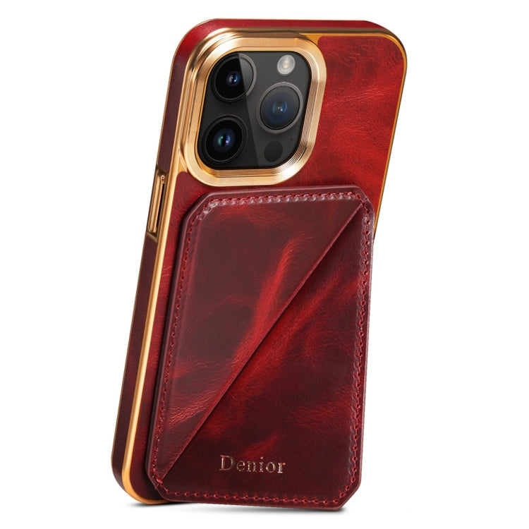 For iPhone 15 Pro Denior Oil Wax Leather Electroplating Card Slot Holder Phone Case(Red) - HoMEdemic™ 