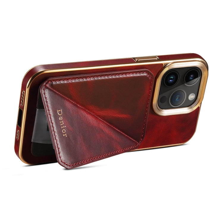 For iPhone 15 Pro Denior Oil Wax Leather Electroplating Card Slot Holder Phone Case(Red) - HoMEdemic™ 