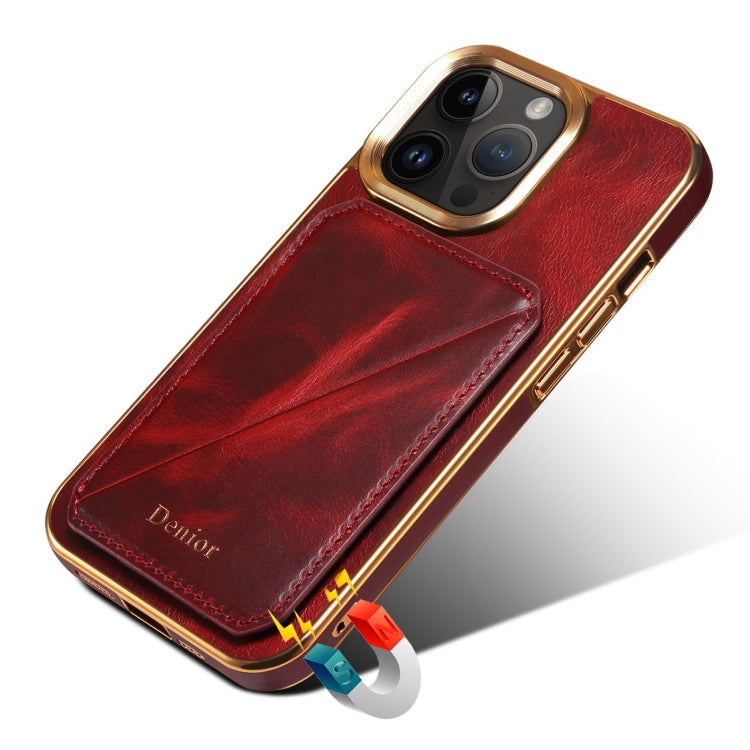 For iPhone 15 Pro Denior Oil Wax Leather Electroplating Card Slot Holder Phone Case(Red) - HoMEdemic™ 