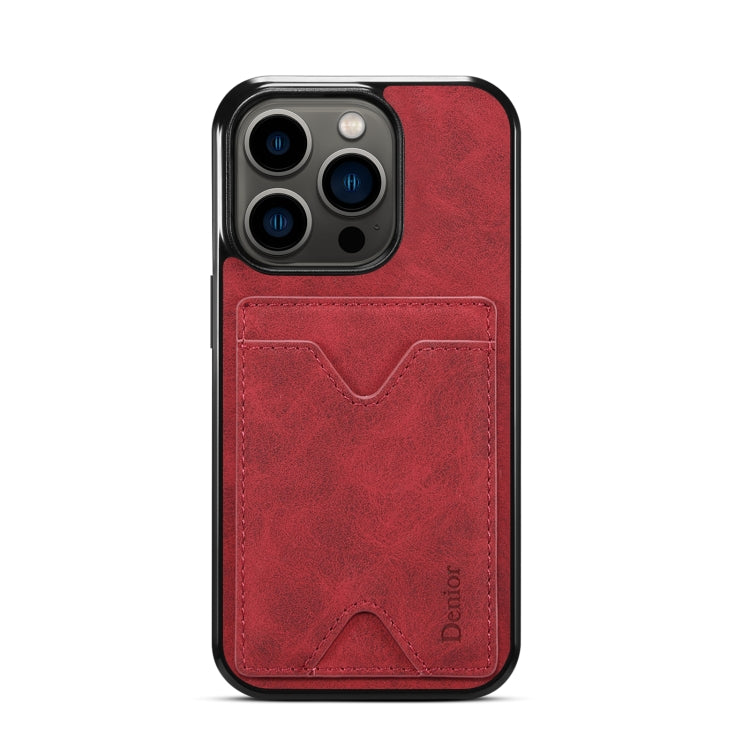 For iPhone 15 Pro Denior PU Back Cover Card Slot Holder Phone Case(Red) - HoMEdemic™ 