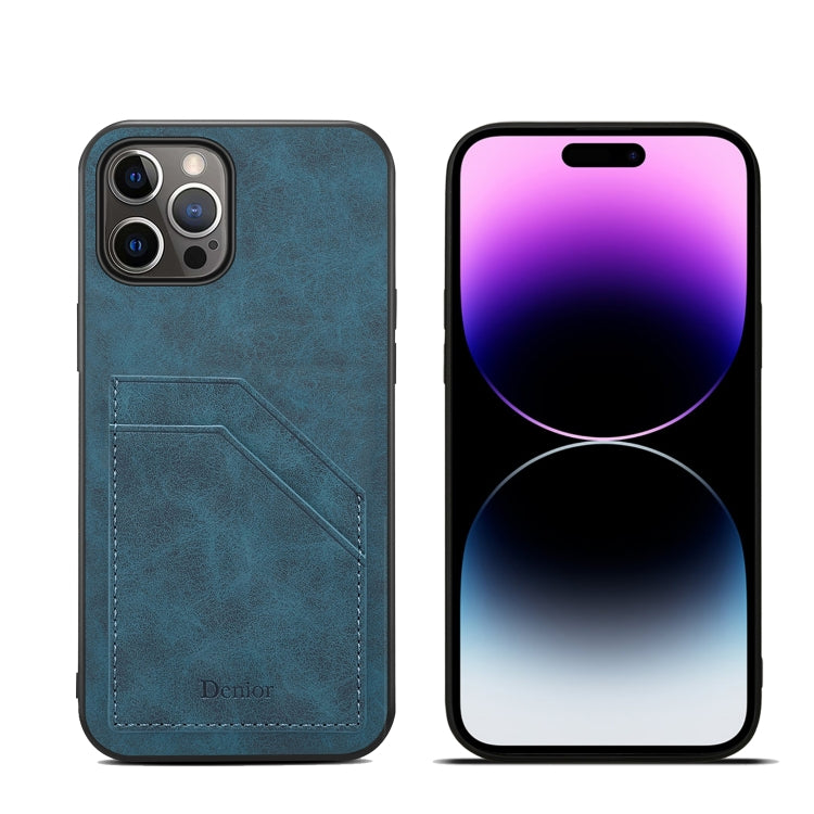 For iPhone 15 Pro Denior PU Dual Card Slot Back Cover Phone Case(Blue) - HoMEdemic™ 