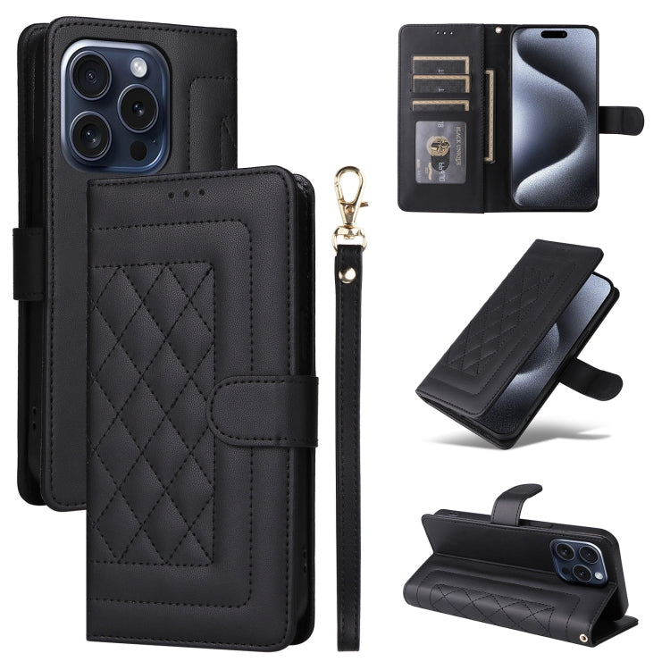 For iPhone 15 Pro Diamond Lattice Leather Flip Phone Case(Black) - HoMEdemic™ 