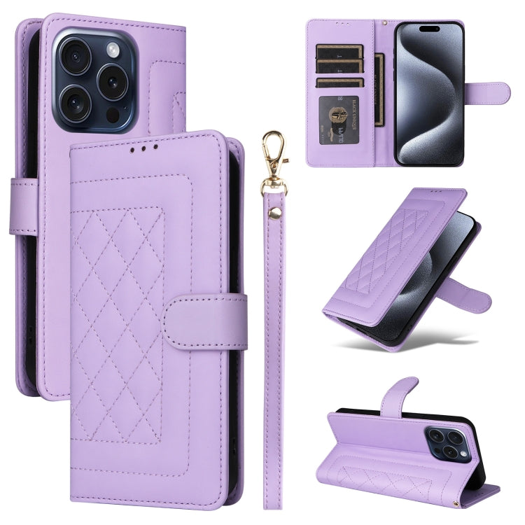 For iPhone 15 Pro Diamond Lattice Leather Flip Phone Case(Light Purple) - HoMEdemic™ 