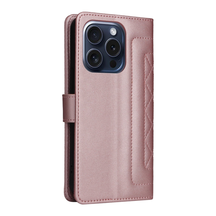 For iPhone 15 Pro Diamond Lattice Leather Flip Phone Case(Rose Gold) - HoMEdemic™ 