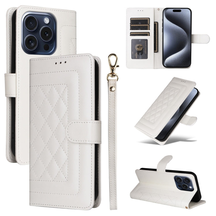 For iPhone 15 Pro Diamond Lattice Leather Flip Phone Case(White) - HoMEdemic™ 