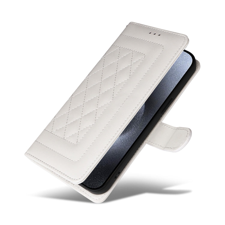 For iPhone 15 Pro Diamond Lattice Leather Flip Phone Case(White) - HoMEdemic™ 