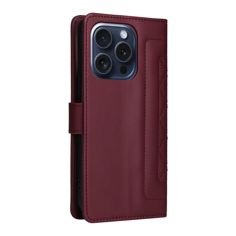 For iPhone 15 Pro Diamond Lattice Leather Flip Phone Case(Wine Red) - HoMEdemic™ 