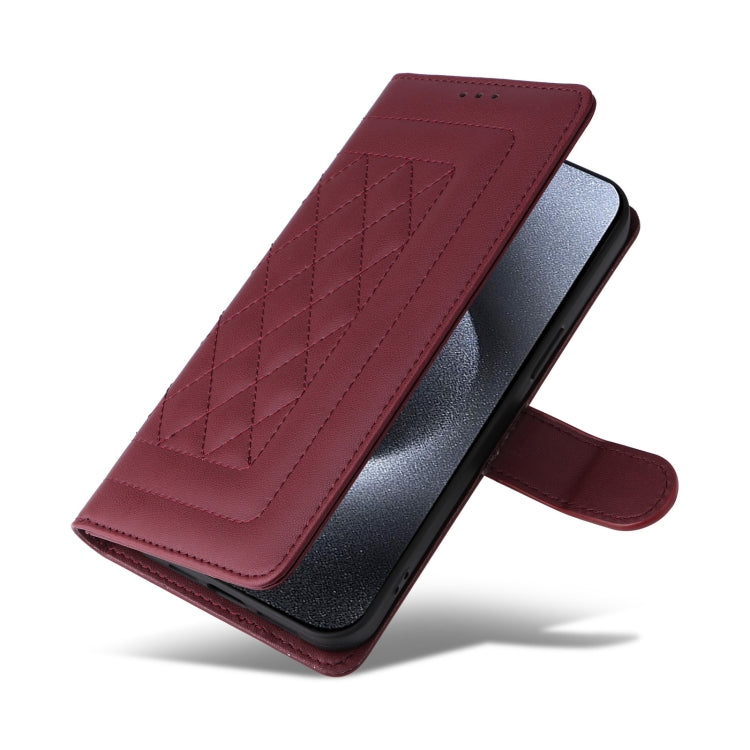 For iPhone 15 Pro Diamond Lattice Leather Flip Phone Case(Wine Red) - HoMEdemic™ 