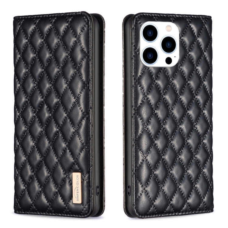 For iPhone 15 Pro Diamond Lattice Magnetic Leather Flip Phone Case(Black) - HoMEdemic™ 
