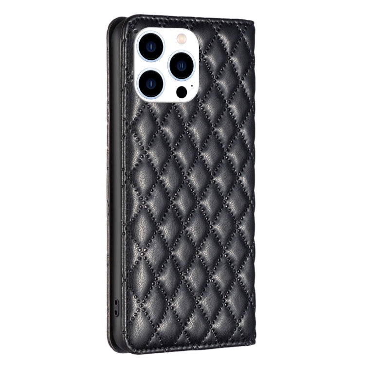 For iPhone 15 Pro Diamond Lattice Magnetic Leather Flip Phone Case(Black) - HoMEdemic™ 